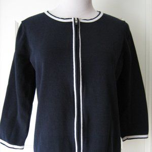 LIZ CLAIBORNE White/Navy Blue Zip Front Cotton Women Cardigan Sz L